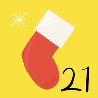 Christmas advent calendar with red sock. 21st of december day. flat illustration vector