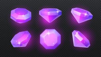 Purple Diamond Crystals with Shining Effect and Gradient Glow vector