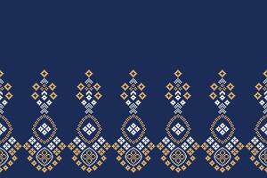 Cross stitch and ethnic pattern design motif blue background color pattern. vector