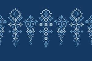 Cross stitch fabric pattern with ethnic motif blue background ethnic pixel pattern. vector