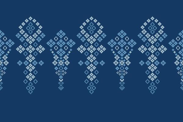 Cross stitch fabric pattern with ethnic motif blue background ethnic pixel pattern.
