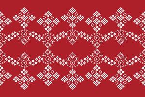 Design of motif and ethnic pattern cross stitch pattern with red color background. vector