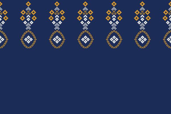 Ethnic pattern design of cross stitch decor and motif blue background color pattern pixel.