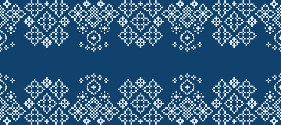 Ethnic pattern design with blue background color wallpaper fabric pattern decoration pixel.