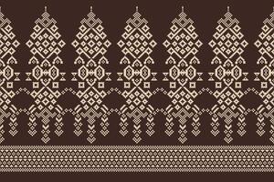 Brown background color wthnic pattern design cross stitch with fabric pattern decor. vector