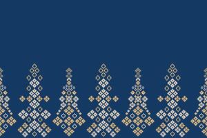 Ethnic pattern motif blue background cross stitch fabric pattern with ethnic pixel art. vector