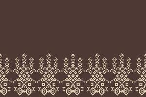 Design cross stitch of wallpaper with brown background color ethnic pattern fabric pattern. vector