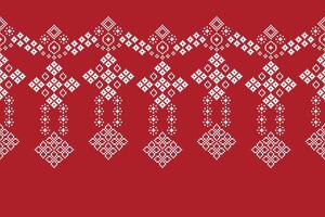 Red color background with motif and ethnic pattern cross stitch pattern. vector