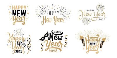 happy new year 2025 unique text calligraphy design collection vector