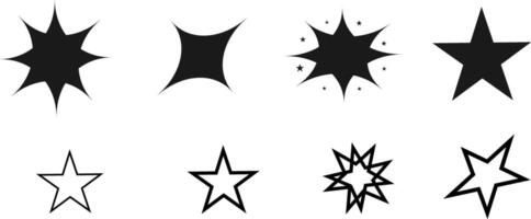 Stock Illustration, Different star shapes. Black stars icon set. Set of blinking stars with sparks, Star icon collection, firework, twinkle, glow vector