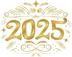 Decorated 2025 gold graphics, typography, lettering, illustrations for the end of the year vector