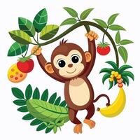 Tree and Monkey Outline vector
