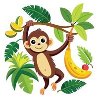 Monkey on Tree Outline Art vector