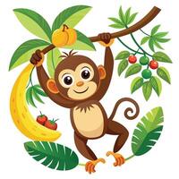 Tree Swinging Monkey Drawing vector