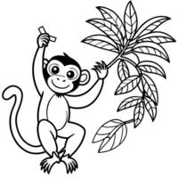 Monkey Swinging on Tree Outline vector