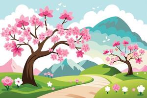 Sakura Trees in a Serene Garden vector