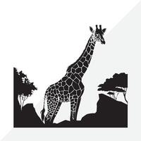 a giraffe is standing in front of a picture of a mountain vector