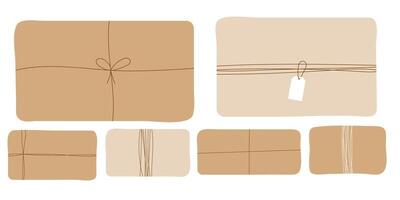 flat gift box design with craft wrapping and white and brown bow isolated on white background. vector