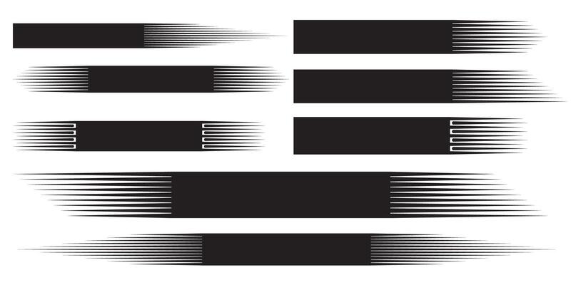 Rounded-corner speed lines in black. Simple comic-style motion effect collection. Text background with speed lines.