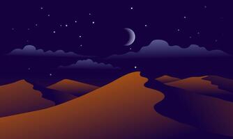 Desert at night with moon and stars vector