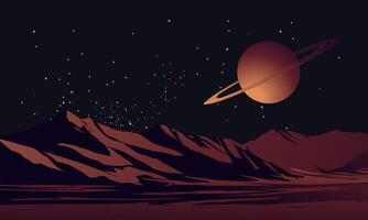 Space illustration with view of Saturn on mars vector