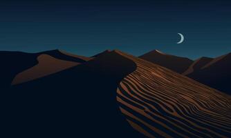 Night landscape background with desert dunes and moon vector