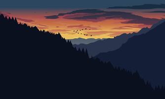 Sunset view over mountain range vector