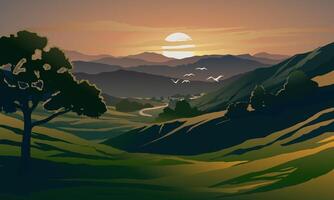 Space background with saturn and stars over mountains vector