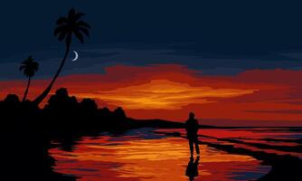 Beach dusk scenery with a person vector