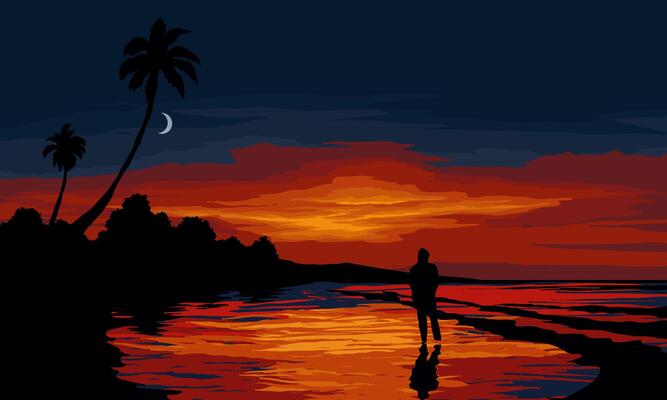 Beach dusk scenery with a person
