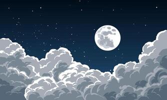 Starry night with full moon over the clouds vector