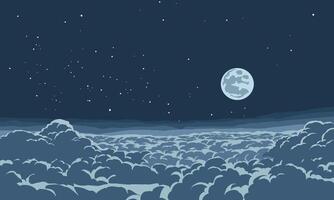 tarry night sky with full moon and clouds vector