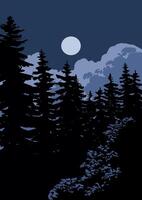 Night in the woods. Full moon over forest vector
