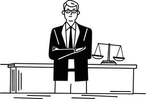 A cartoon judge standing in front of a desk vector