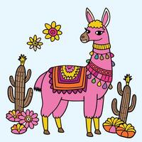 Illustration of a llama in mexican style vector