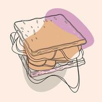 A drawing of a sandwich with cheese and meat vector