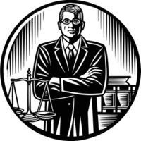 A man in a suit holding a scale of justice vector
