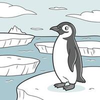 A penguin standing on an iceberg with a background of water vector