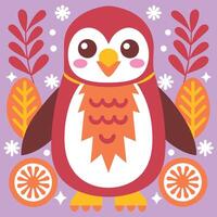 A penguin with orange and red feathers on a purple background vector