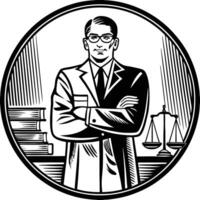Lawyer standing in front of books and scales vector