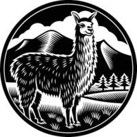 Llama in circle with mountains in the background vector