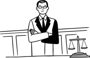 A cartoon judge with a scale of justice vector