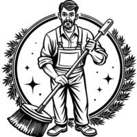 A man with a broom and a star in the background vector