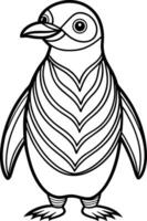 A penguin coloring page with a black and white outline vector