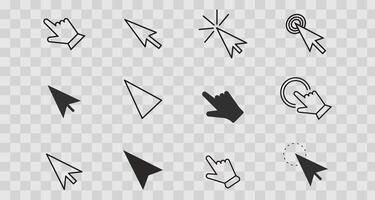 Mouse Click Cursors and Pointer set icon, line choice button. Click here, press ui indicator. Ux ui design element. Swipe gesture, navigation. vector