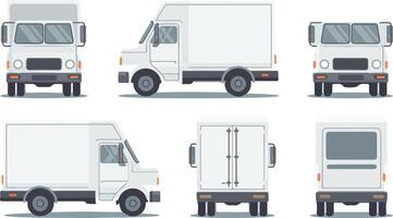A realistic advertisement mockup of a truck with a blank surface, front and back, and a white background vector