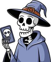 Human skeleton with playing card vector