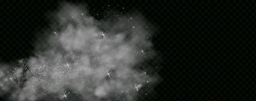 Black background with gray-blue clouds creating the effect of smoke or fog. The atmosphere of spring magic at dawn or summer night ,fog over land or water surface. vector