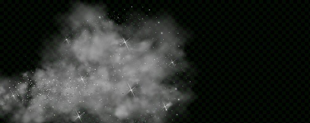 Black background with gray-blue clouds creating the effect of smoke or fog. The atmosphere of spring magic at dawn or summer night ,fog over land or water surface.