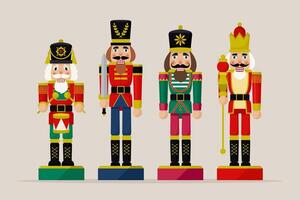 Set of Christmas Nutcracker toys soldier traditional figurine. Flat illustration with glittering elements vector